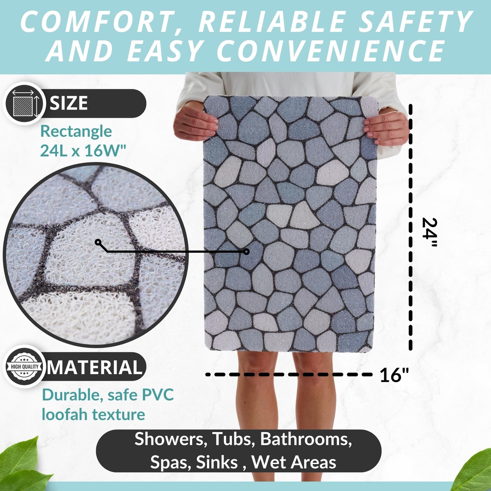 Loofah Non-Slip Shower and Bath Mat - Soft Cushioned Comfort - No Suction Cup... gallery