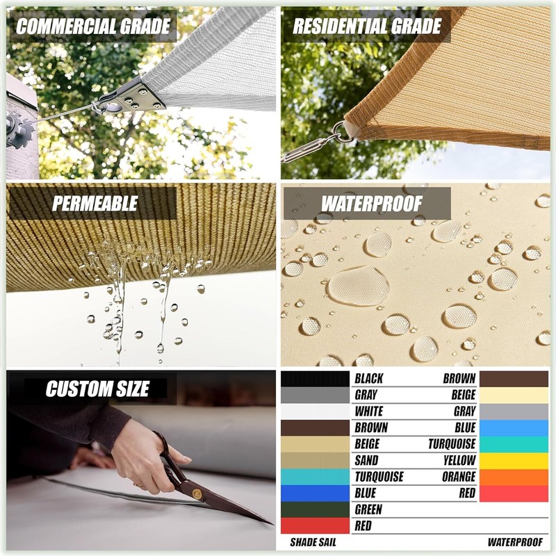 8′ 10′ 12′ Rectangle Square Sun Shade Sail Canopy Fabric Cover Outdoor Patio gallery