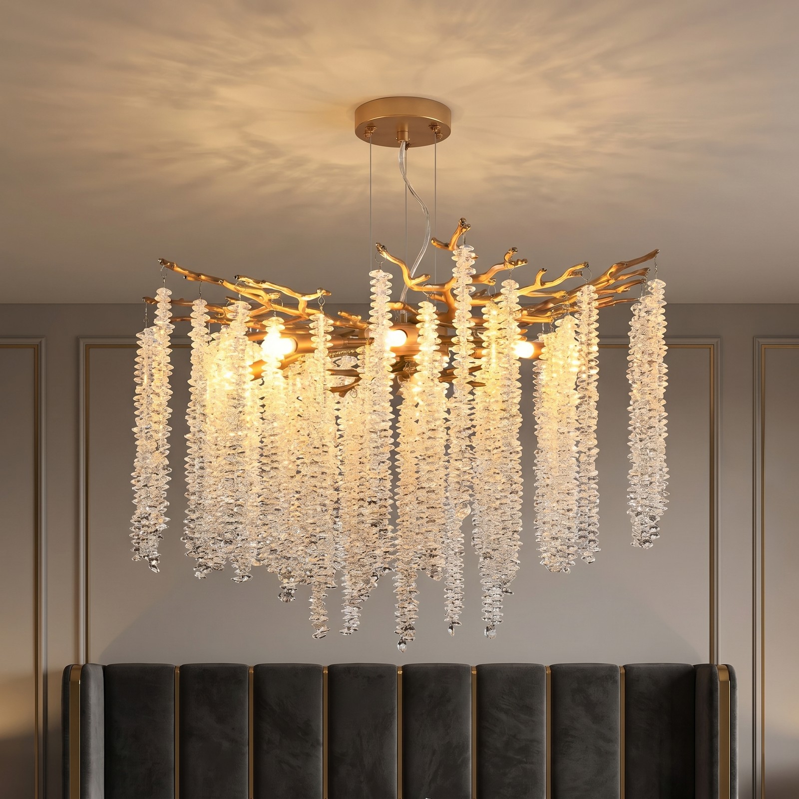24'' Crystal Chandelier Gold Tree Raindrop LED Pendant 8 Light Kitchen Fixture gallery
