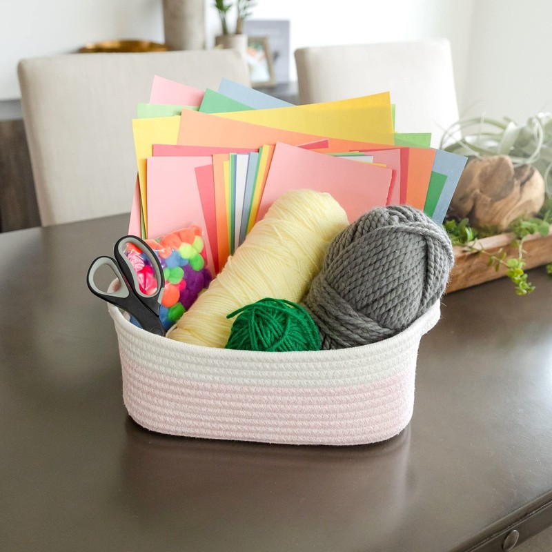 5-Piece Rectangle Storage Basket Set- Natural Cotton Rope Woven Baskets for O... gallery