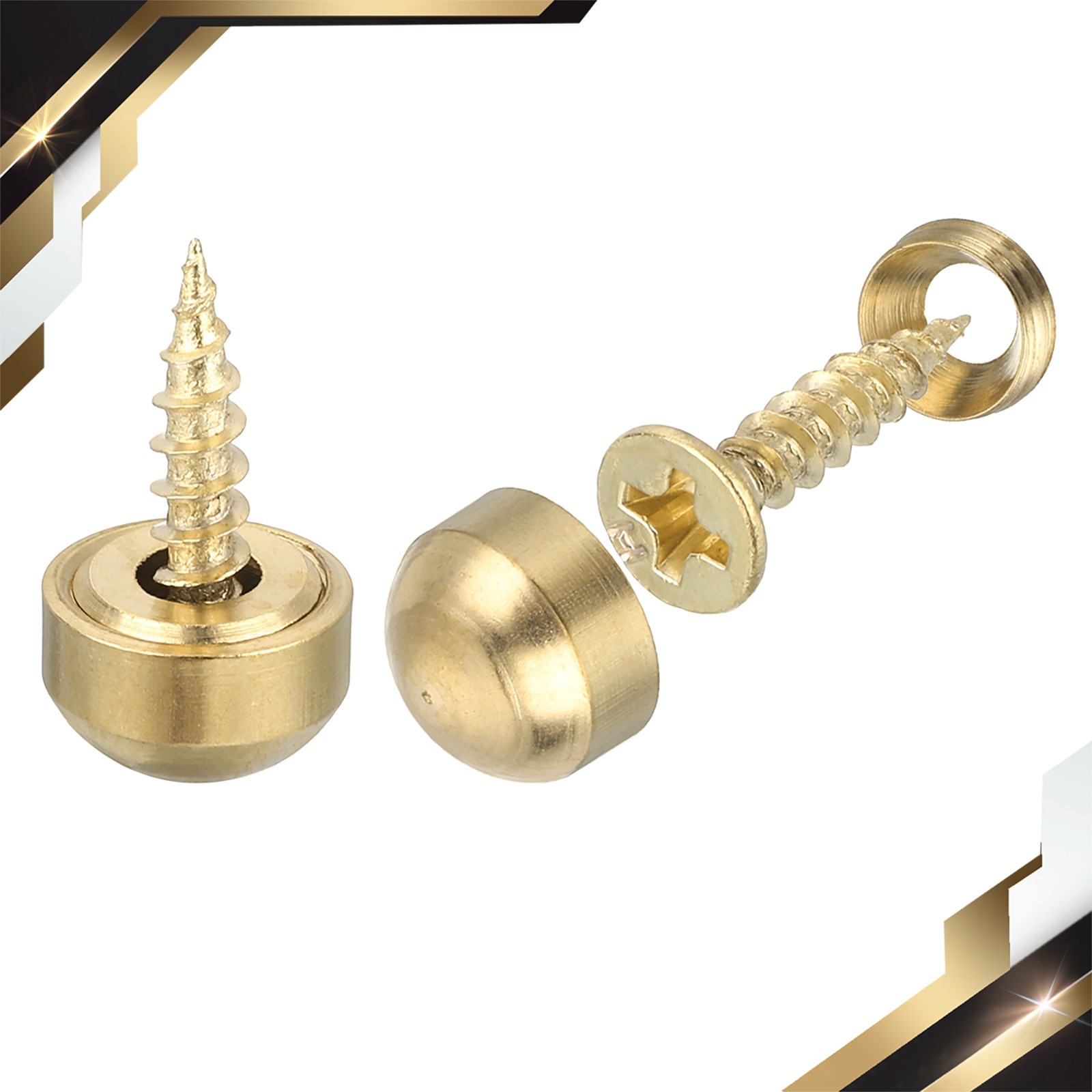 16Sets Brass Decorative Screws with Caps 9mm Mirror Screws Cover Gold gallery