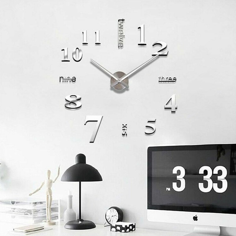 Large Modern DIY Wall Clock 3D Mirror Surface Sticker Set Home Decor Art Design gallery