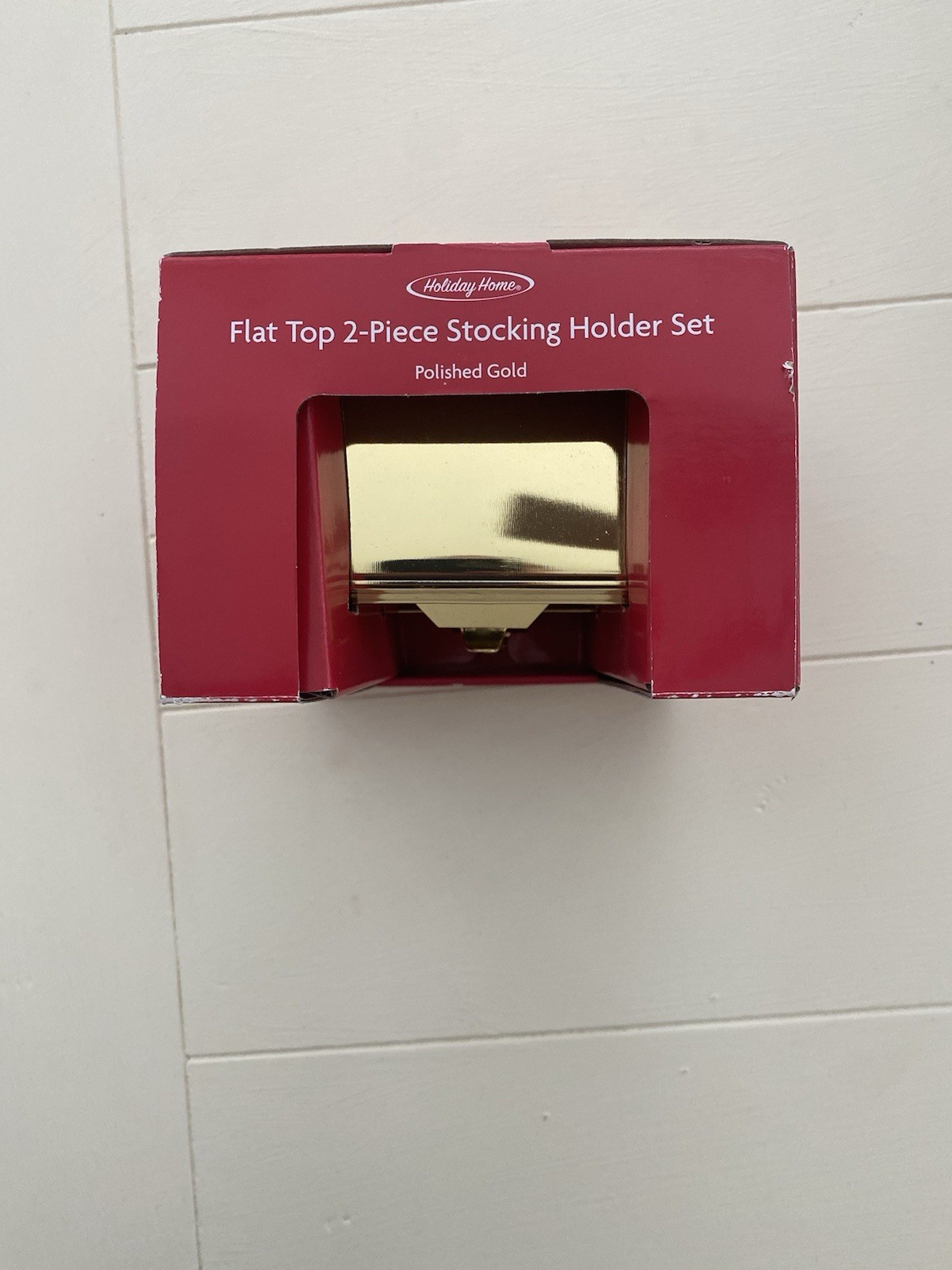 Holiday Home Flat Top 2-Piece Stocking Hook Holder Set - Polished Gold NEW gallery