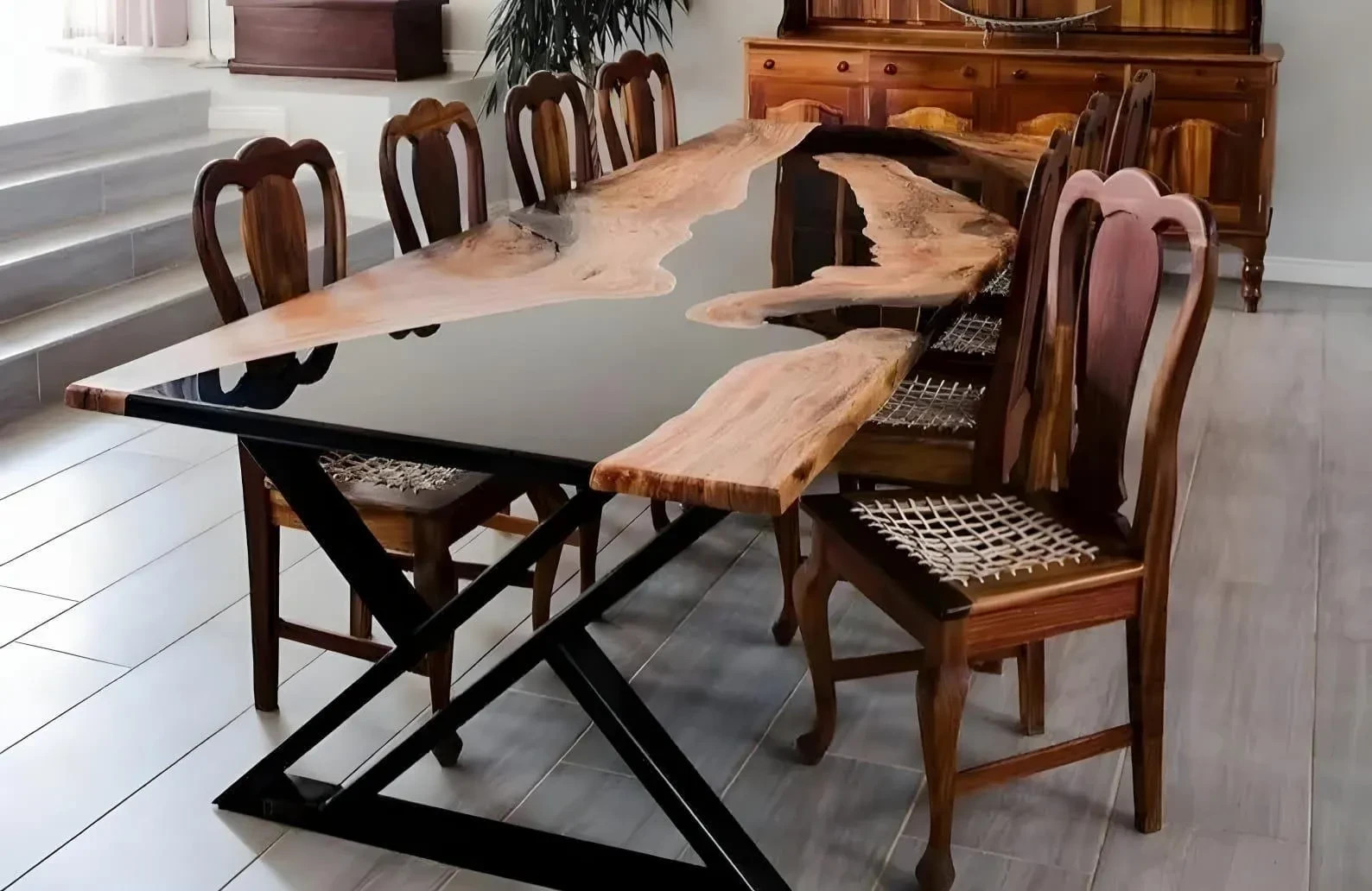 Black Epoxy River Table Top Walnut Live Edge Dining Custom gallery