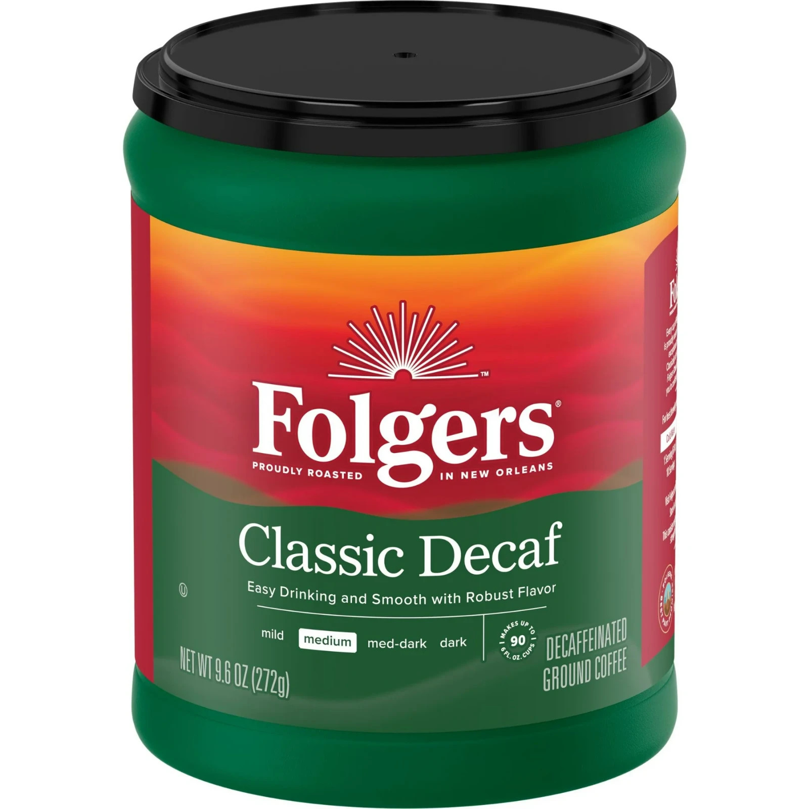 Folgers Decaf Coffee, Ground Coffee, Classic Medium Roast, 9.6 Ounce Canister gallery
