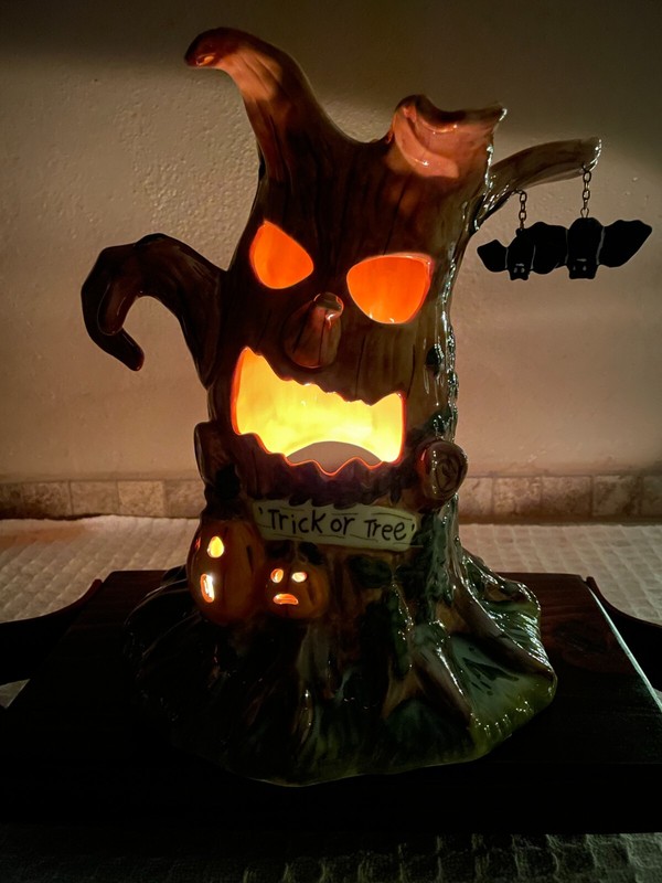 Cracker Barrel Halloween Haunted Tree Candle Holder Luminary Large Ceramic w/Box gallery