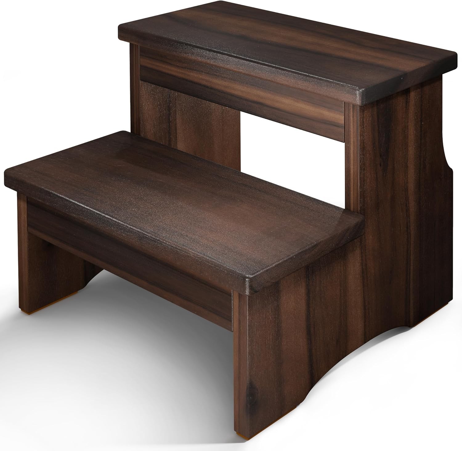 Wooden double-tiered step stool,supporting up to 450 pounds walnut veneer finish gallery
