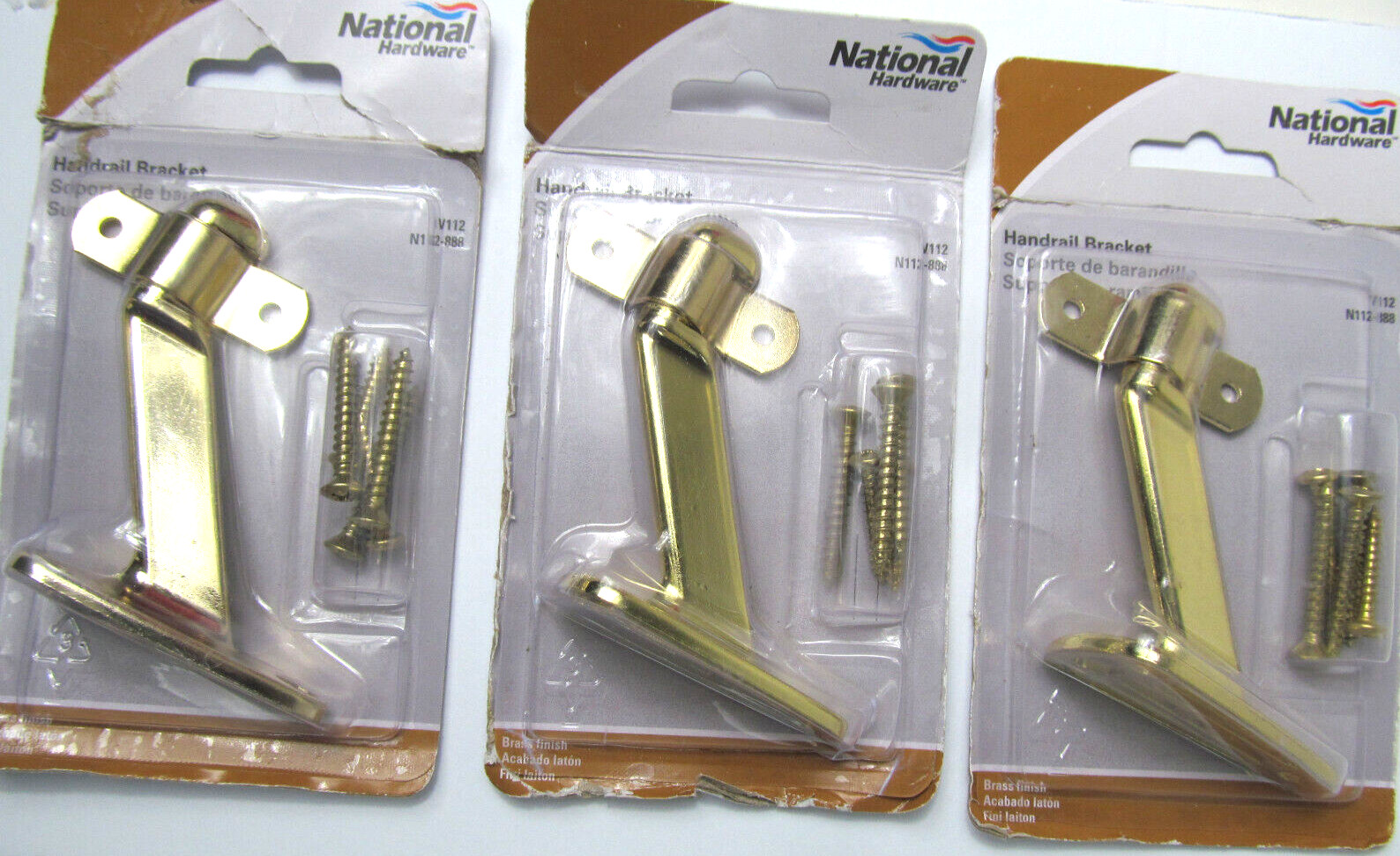 National Hardware Handrail Stair Step Brackets Metal Brass Finish 3 Lot Q4 gallery