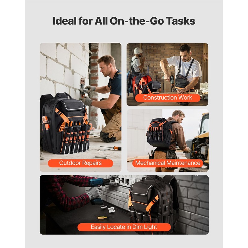 Tool Backpack 45 Pockets Tear-resistant Jobsite Backpack for Electrician gallery