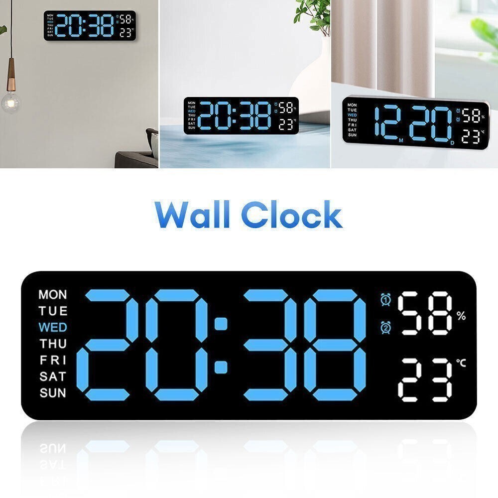 Large Display Digital LED Wall Desk Alarm Clock Calendar Temperature Date US gallery