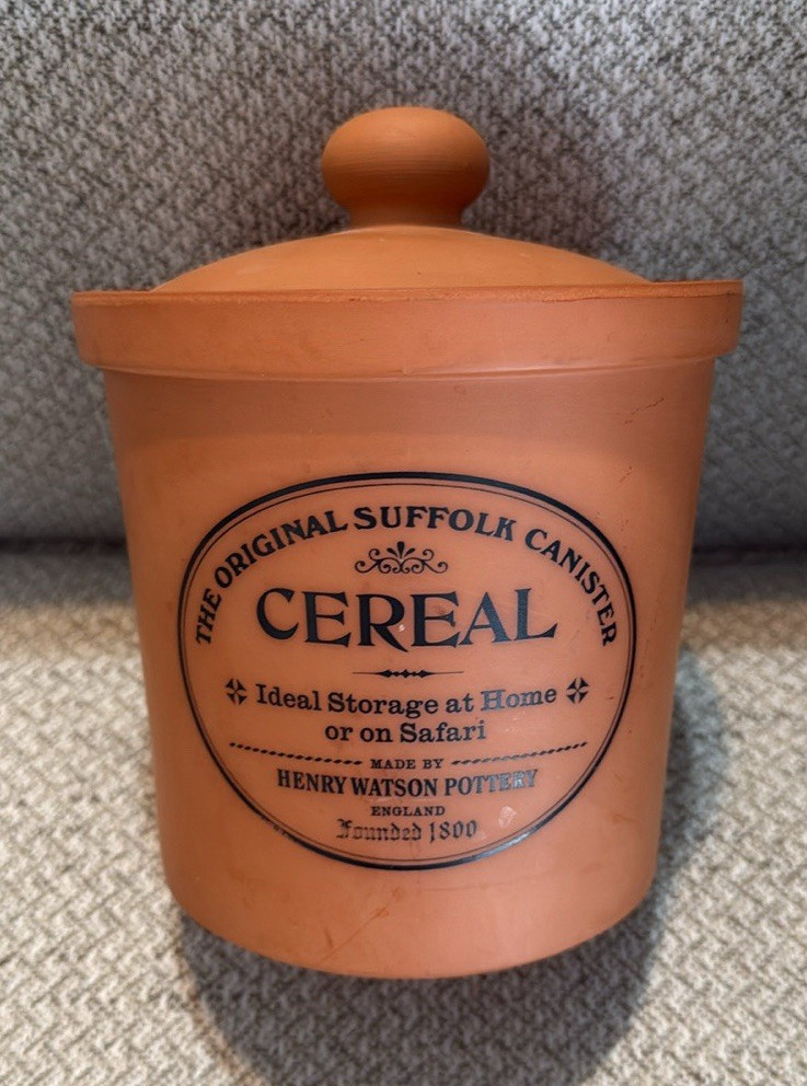 Henry Watson Pottery Terracotta Cereal Canister w/ Lid 10 oz Vintage Retro gallery