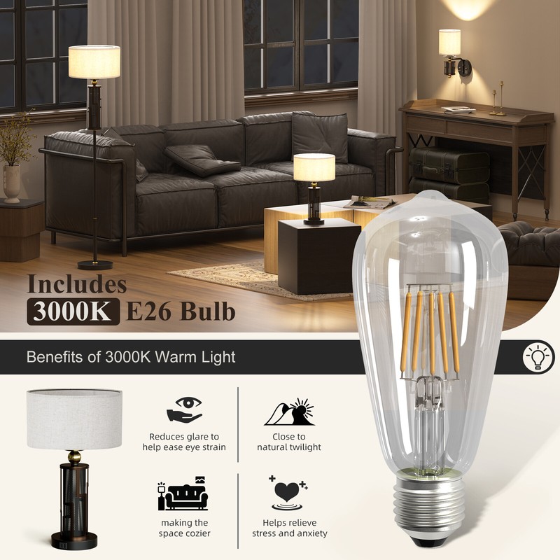 Bedside Desk Lamp Dimmable Touch Control Drum Shade Table Lamp LED Bronze Finish gallery