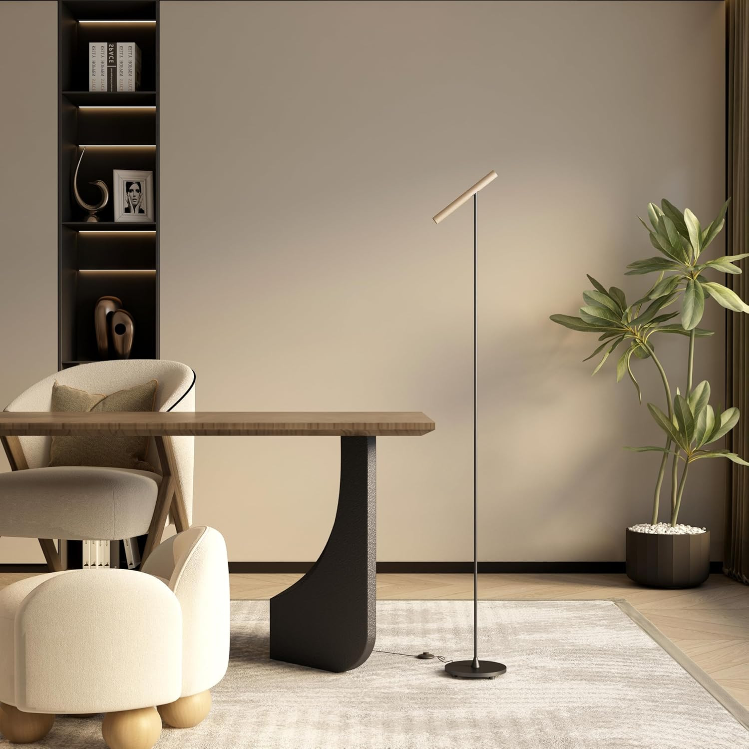 Modern 66" LED Floor Lamp with Adjustable Head & Foot Switch - Black & Champagne gallery