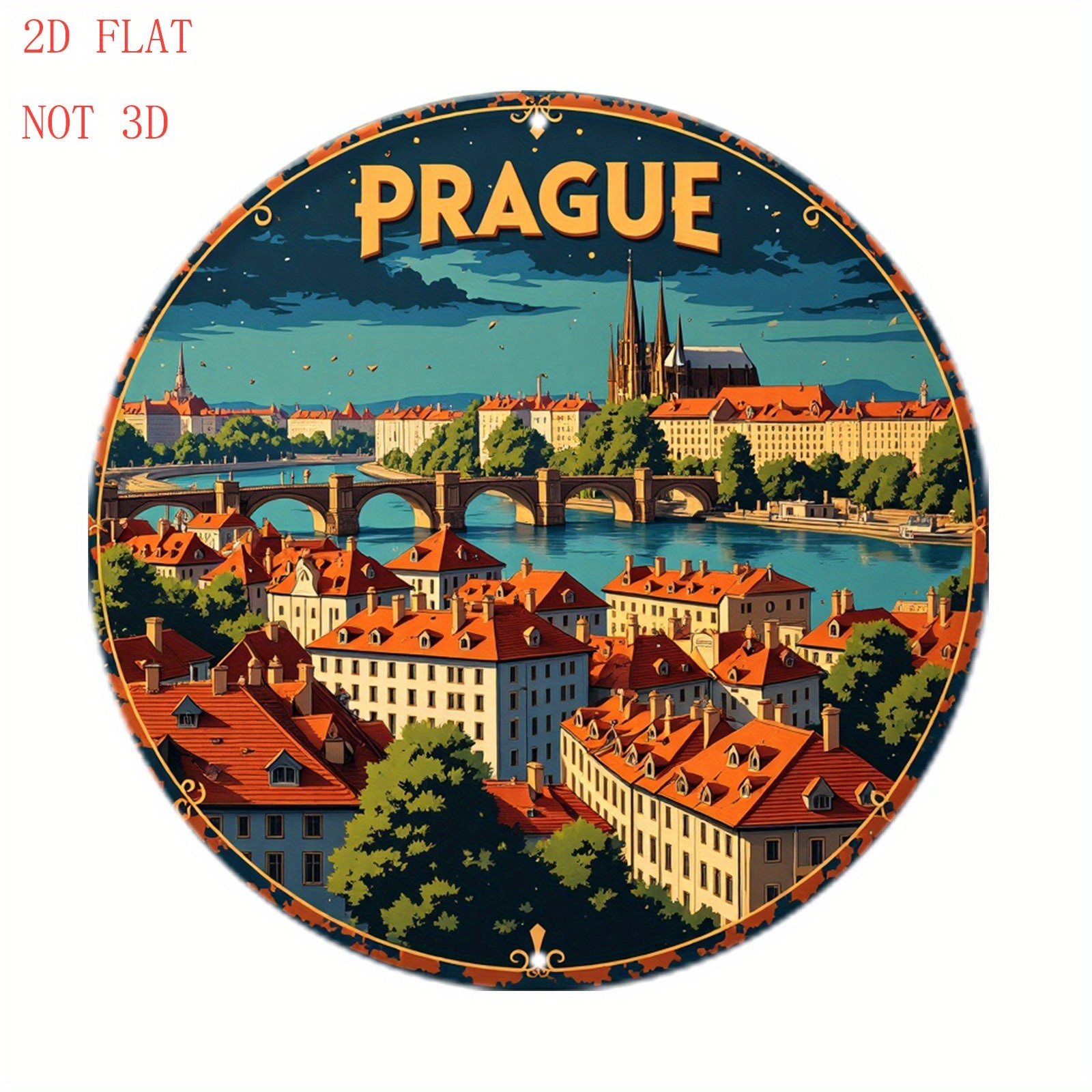 Aluminum Metal Sign Circular Display City Skyline Prague 8 Inch Round Funny gallery