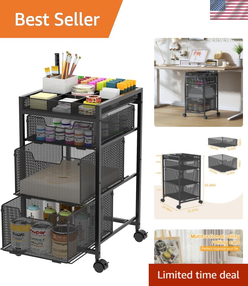 Rolling Utility Cart with 3 Drawers, Craft Organizer and Storage with DIY Div... gallery