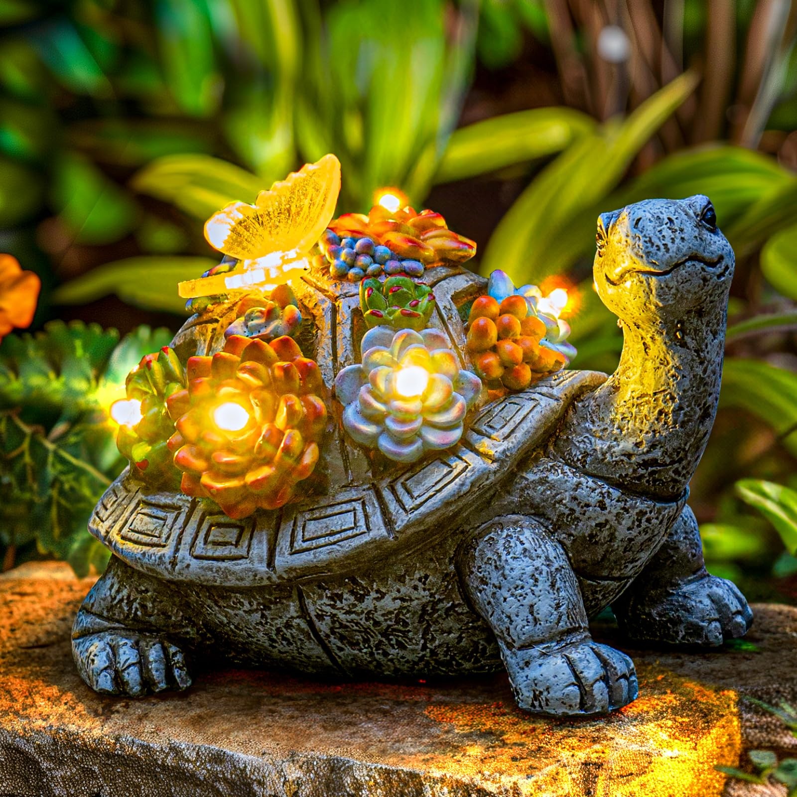 Solar Garden Outdoor Statues with Succulent and 7 Lights - Lawn Decor Tortois... gallery