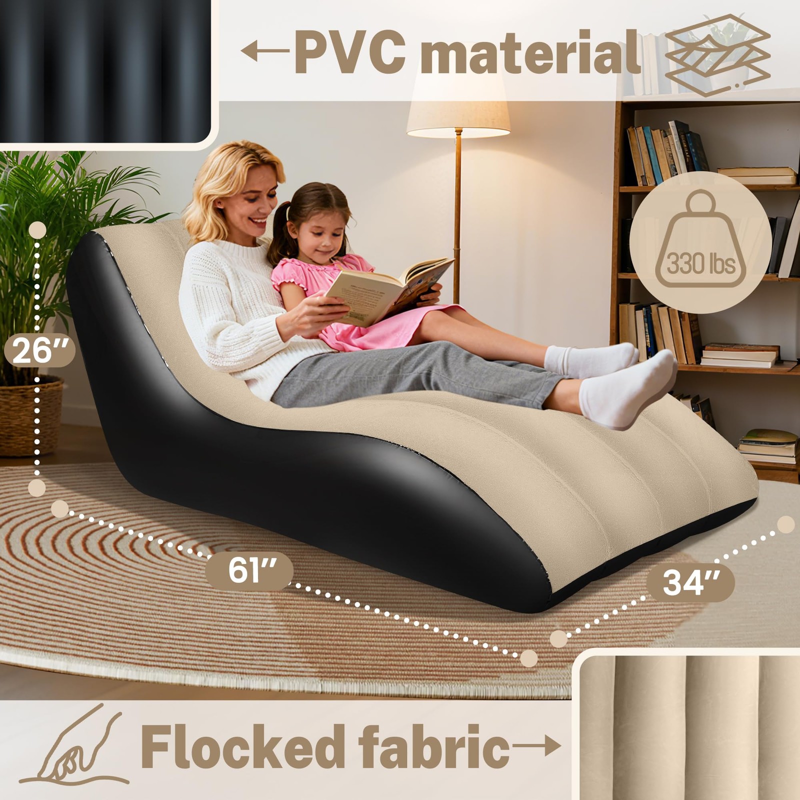 Inflatable Camping Couch Twin Size Blow Up Air Sofa Flocked Portable Brown gallery
