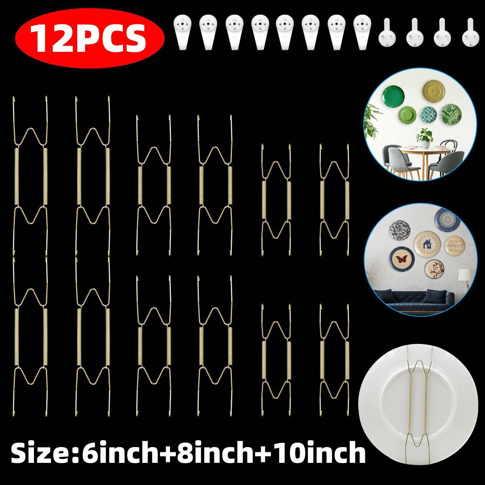 12PCS Decorative Plate Hangers Wall Spring Hook Holder Hanging Home 6/8/10inch gallery