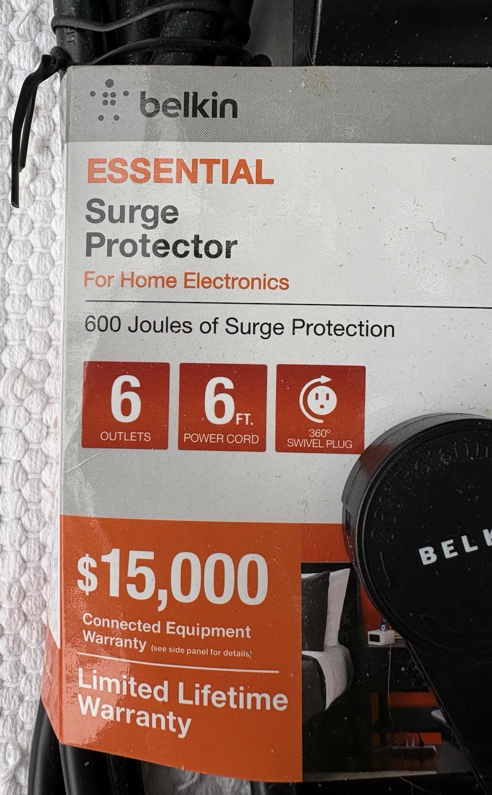 BELKIN Essential Surge Protector*6-outlet*6’cord*600 Joules*#BE106001-06RBLK*new gallery
