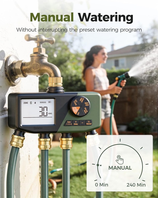 4 Zone Sprinkler Timer with Large Display Digital Control Rain Delay for Garden gallery