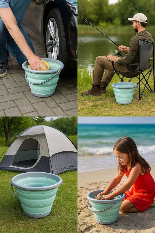Collapsible Bucket 10L Foldable Cleaning Bucket w/ Handle & Squeegee Portable gallery