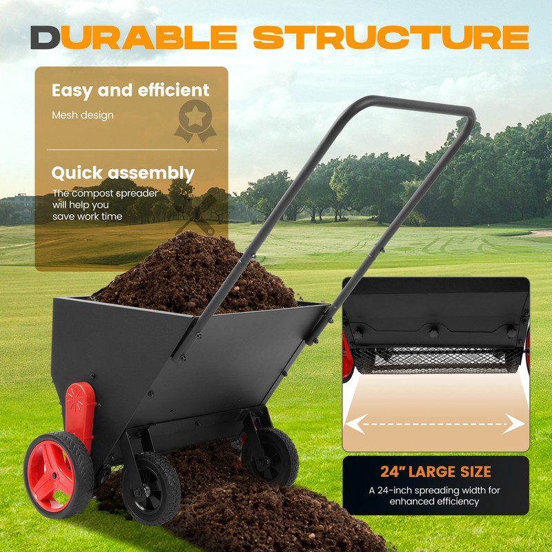 Lawn Drop Spreader, Compost Spreader, Adjustable Rate Metal Mesh Basket for Feed gallery