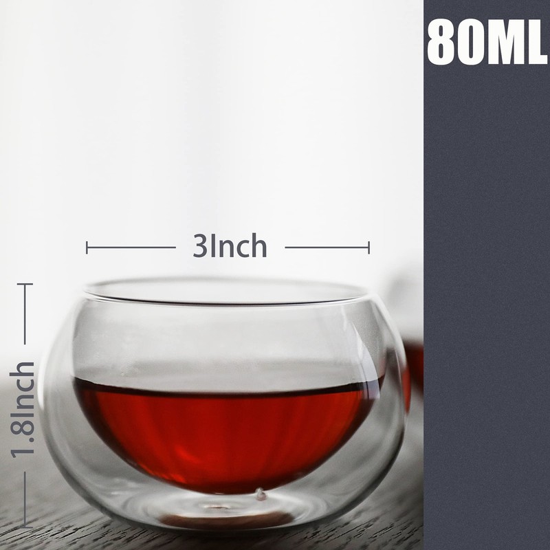 2.7oz. 80ml Tea Cups Double Wall Borosilicate Glass Tea Cups Espresso Cups He... gallery