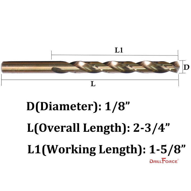 DRILLFORCE 10PCS 1/8" COBALT DRILL BIT SET HSS M35 TWIST TOOLS METAL DRILL BITS gallery