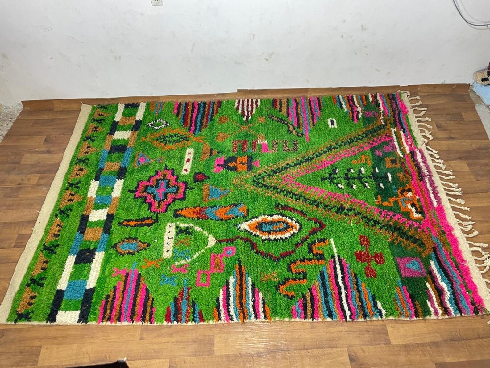 Moroccan Berber Rug Handmade - Green Wool Carpet, Bohemian Tribal Geometric 8x10 gallery