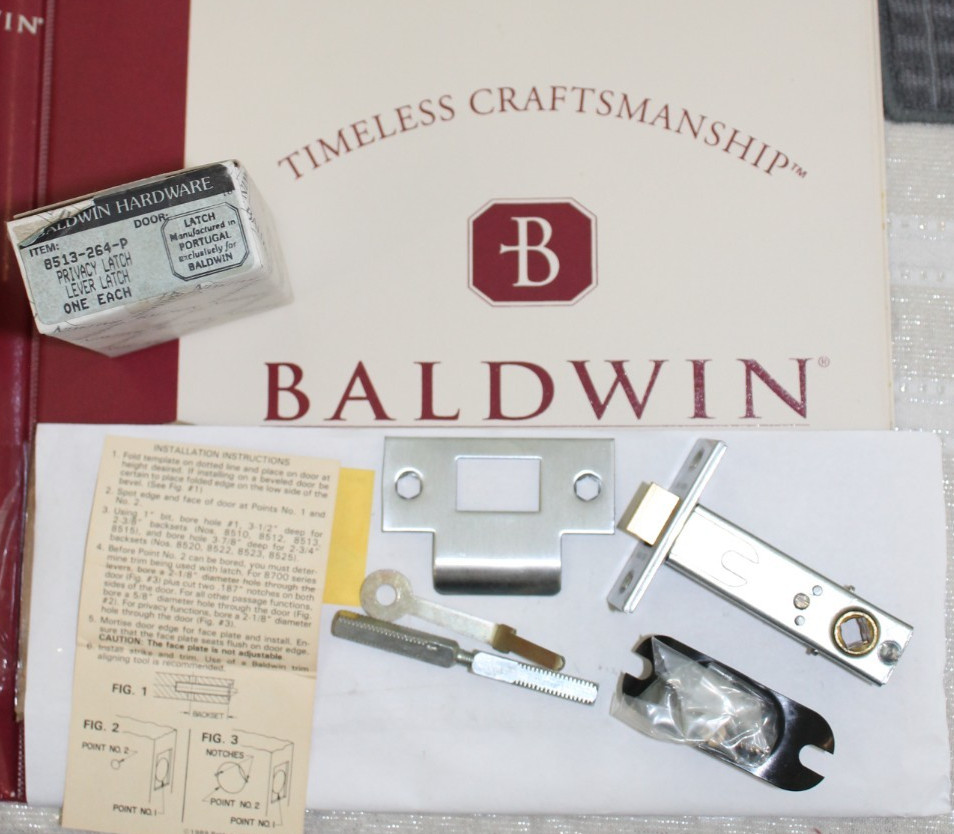 Baldwin 8513-264-P Privacy Lever Latch Bolt 2-3/8" 2.375 BS Satin Chrome NEW gallery