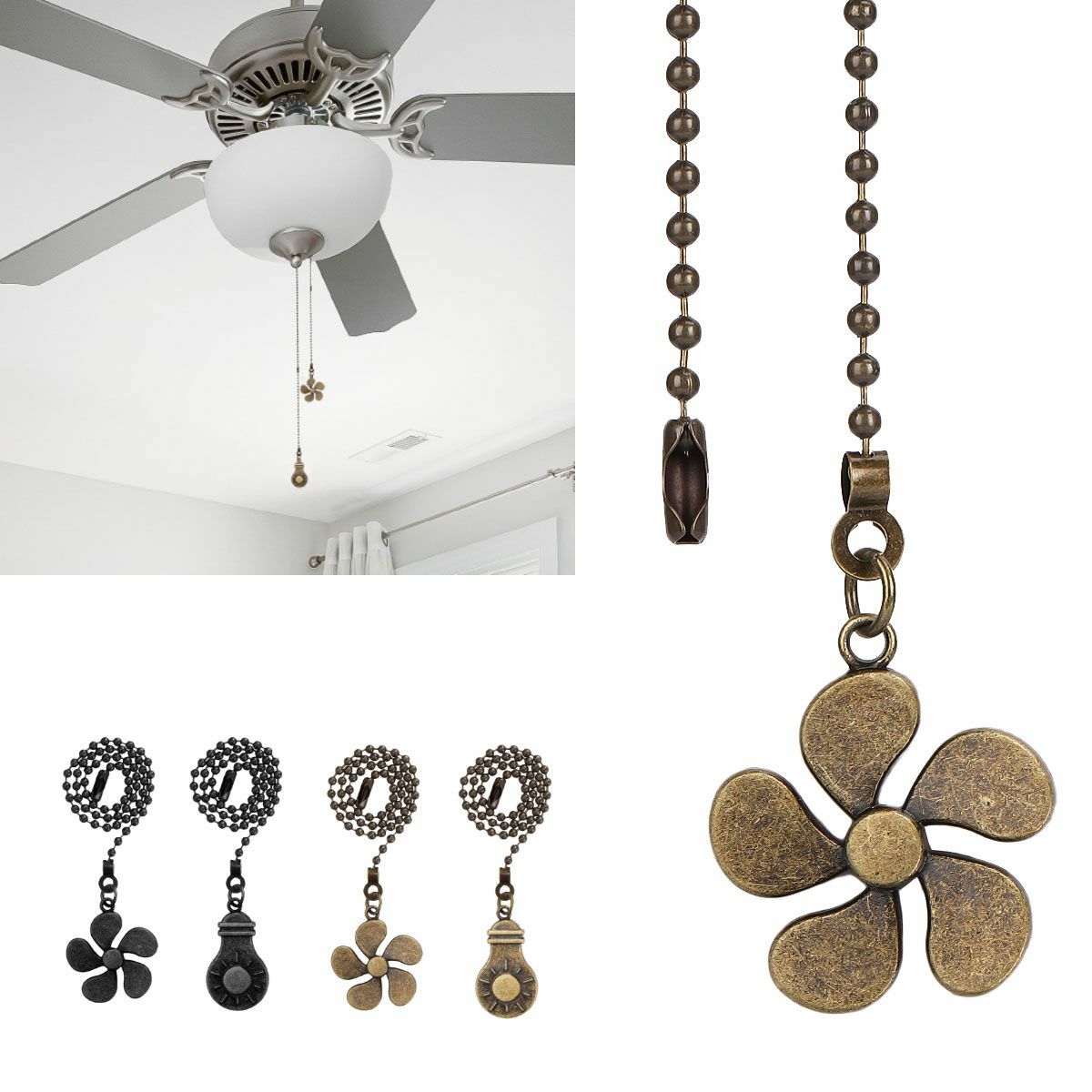6PCS Ceiling Fan Pull Chain Beaded Ball Extension Home Light Lamp Decor Pendant gallery