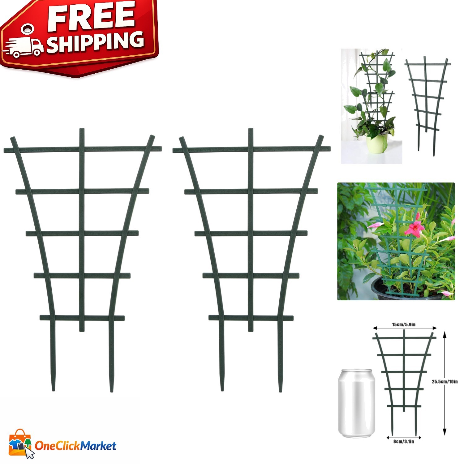 Compact Mini Trellis for Climbing Plants - 5.91"W x 10.24"H Stackable Design gallery