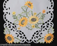 Spring Easter Summer Table Cloth Runner Placemat Sunflower Daisy Holiday White