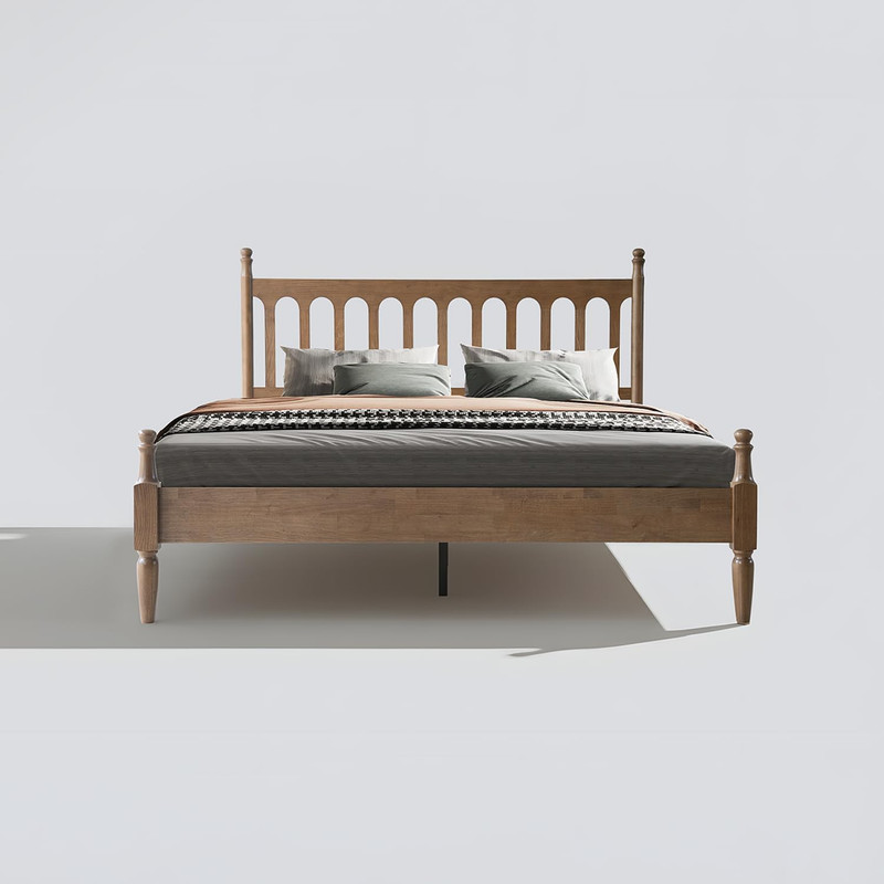 King Size Solid Wood Platform Bed Frame with Headboard & Footboard, Easy Assembl gallery