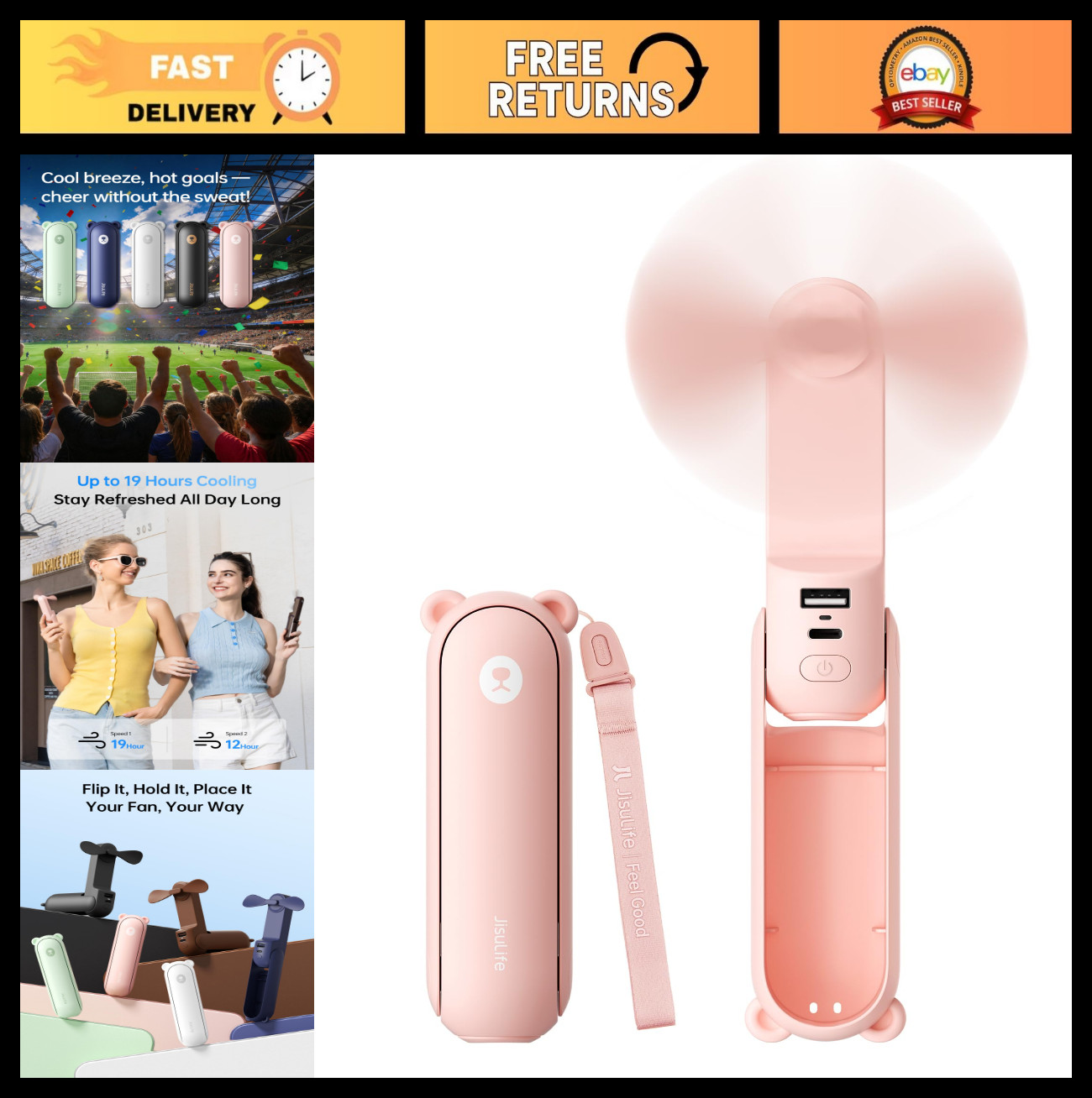 3-in-1 Handheld Mini Fan, Portable Power Bank & Flashlight, USB Rechargeable, 19 gallery
