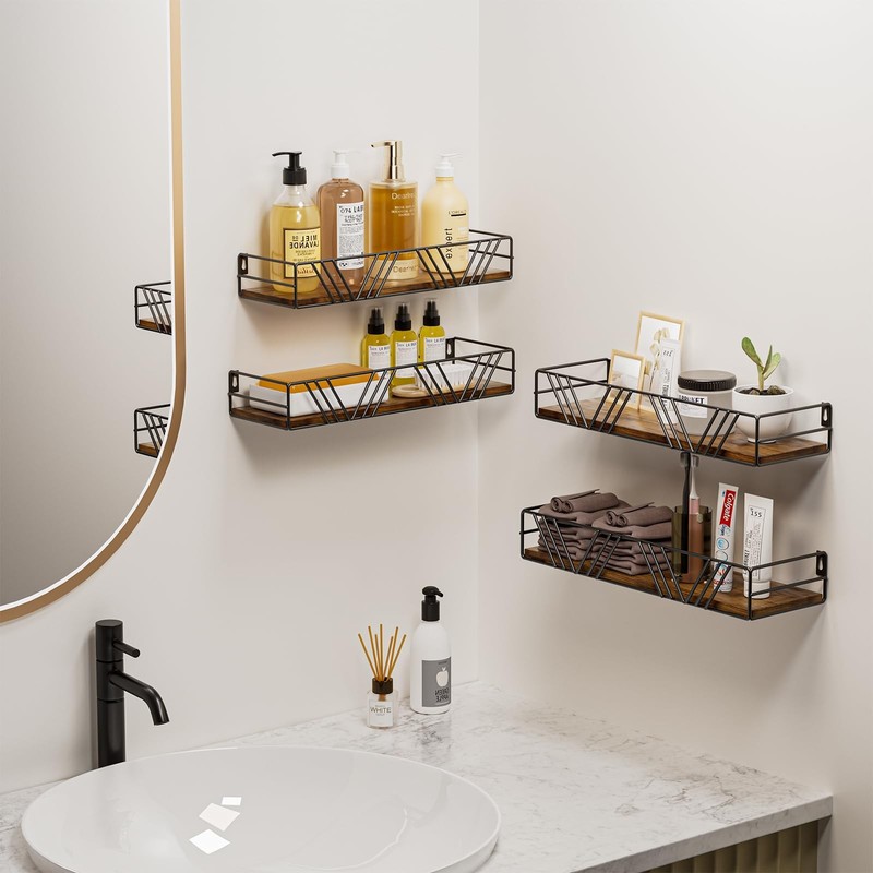 Floating Shelves for Wall, 4 Sets Rustic Wall Mounted Shelves with Metal Fram... gallery