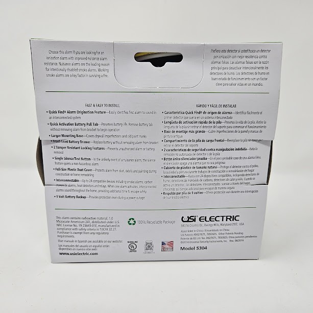 USI Electric 5304 Hardwired Ionization Smoke and Fire Alarm with Battery Backup gallery