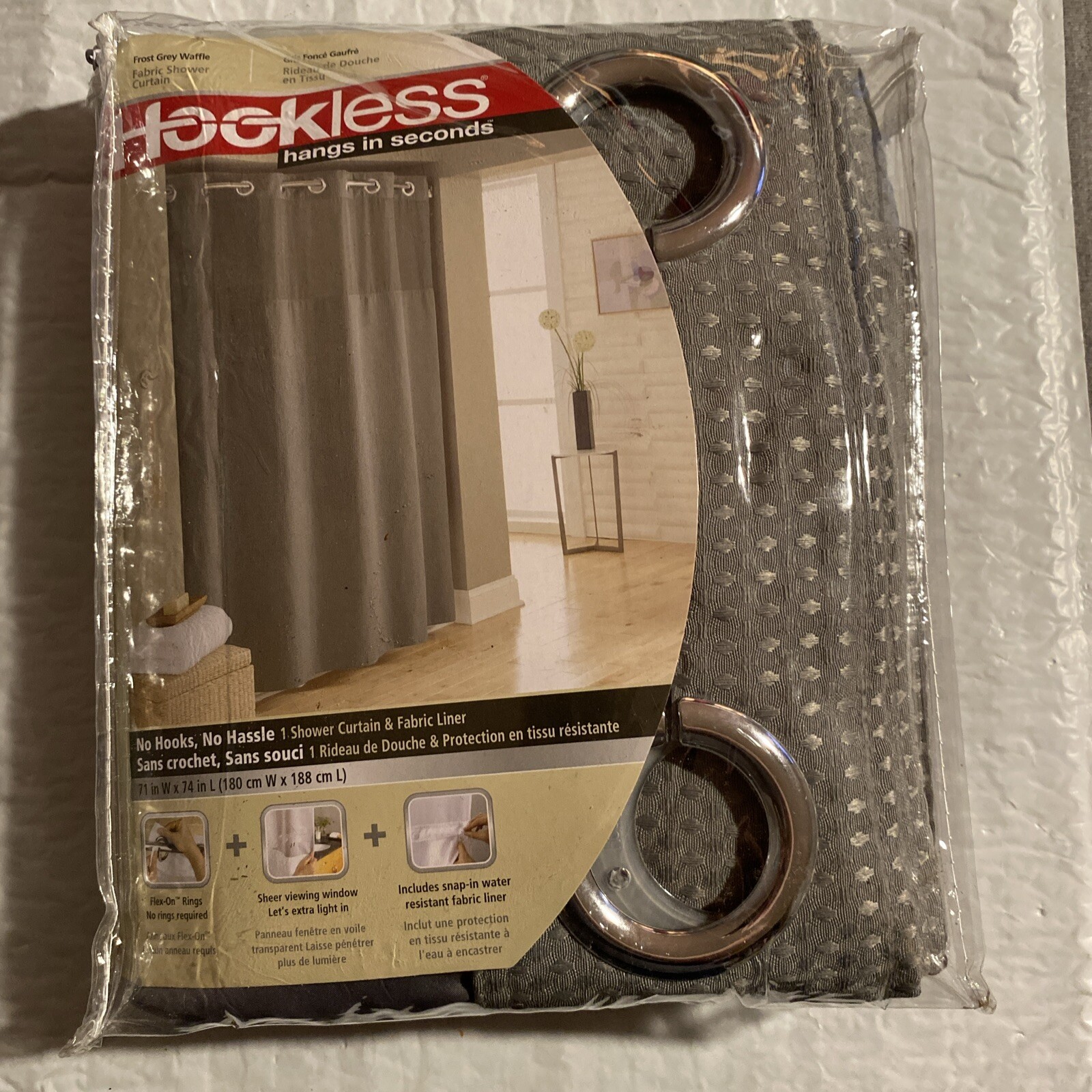 Hookless Shower Curtain & Fabric Liner (Frost Gray Waffle) gallery