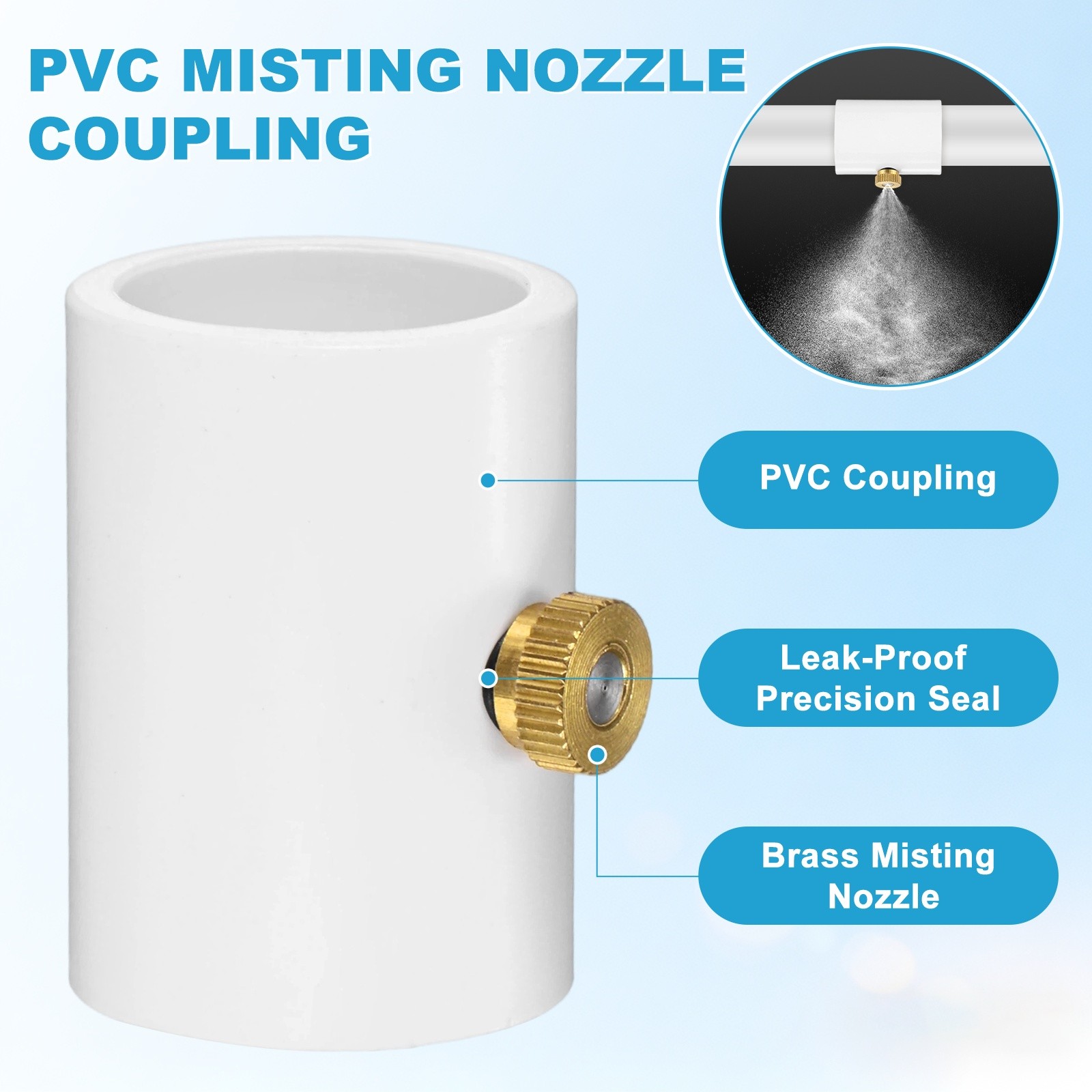 5-Pack Misting Nozzle Coupling, 0.2mm Orifice 1/2 Inch Splitter with Nozzle gallery
