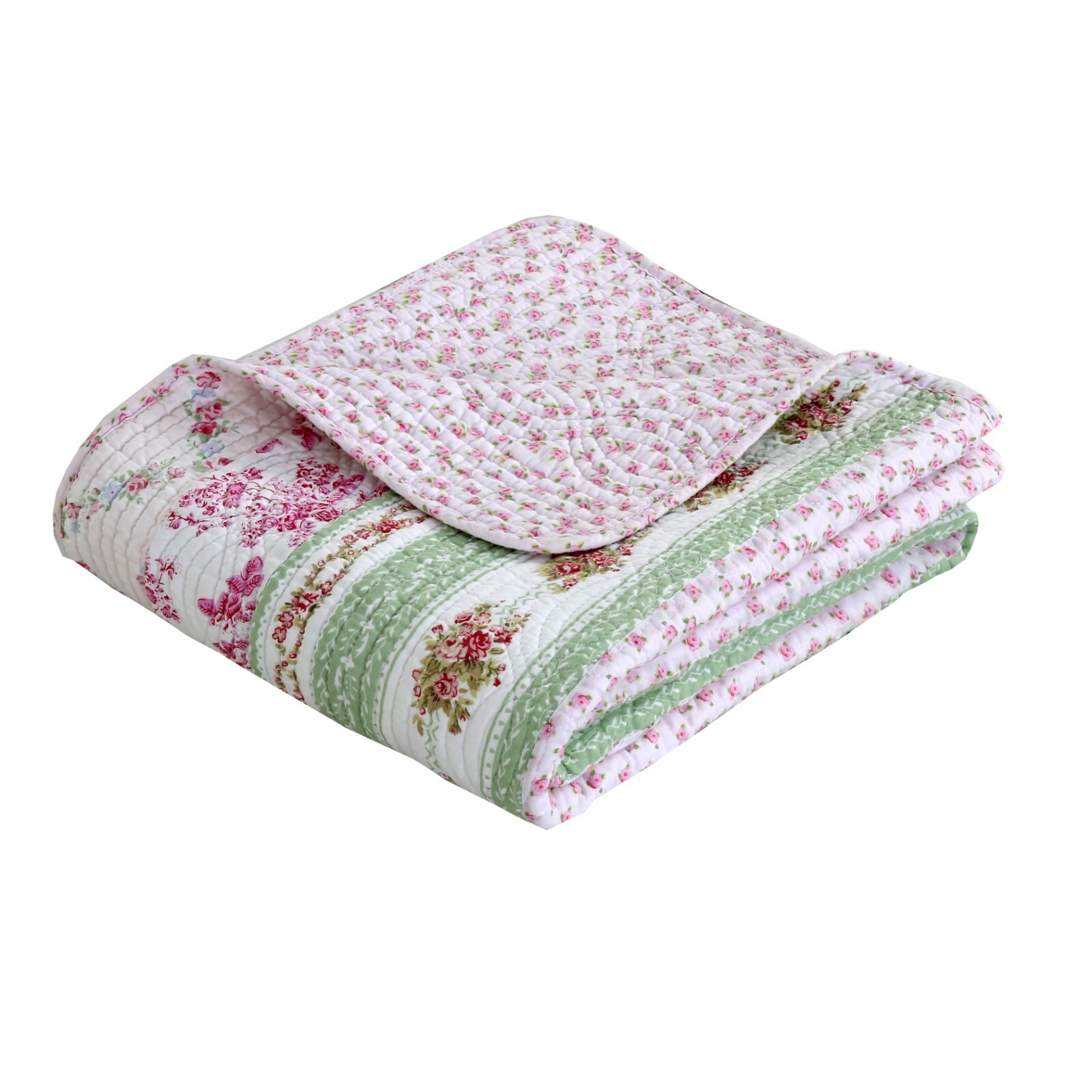 Wild Rose Floral Striped Reversible Cotton Quilted Throw gallery