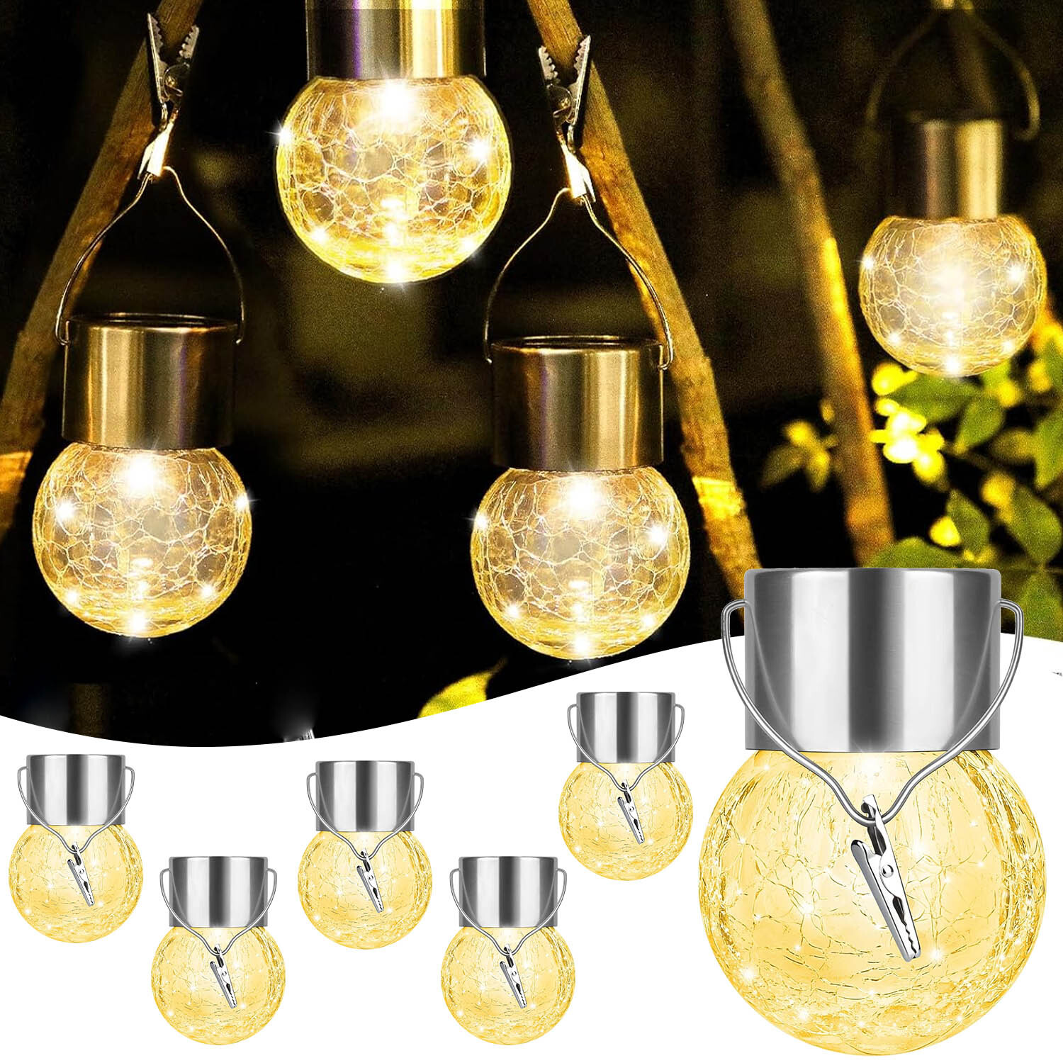6Pack Solar Power Hanging Lights Outdoor Garden Tree Bars LED Solar Decor Lamp gallery