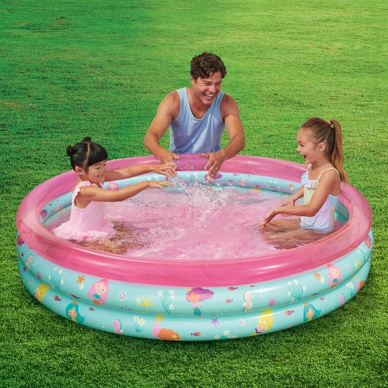 Round Inflatable 3-Ring Kiddie Splash Play Pool, Pink, For Kids, Age 2 & up, gallery