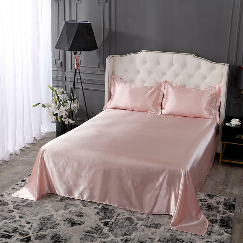Soft Satin Silk Flat Bed Sheet Pure Imitation Bedding Sheet Home Textile Bed Set gallery