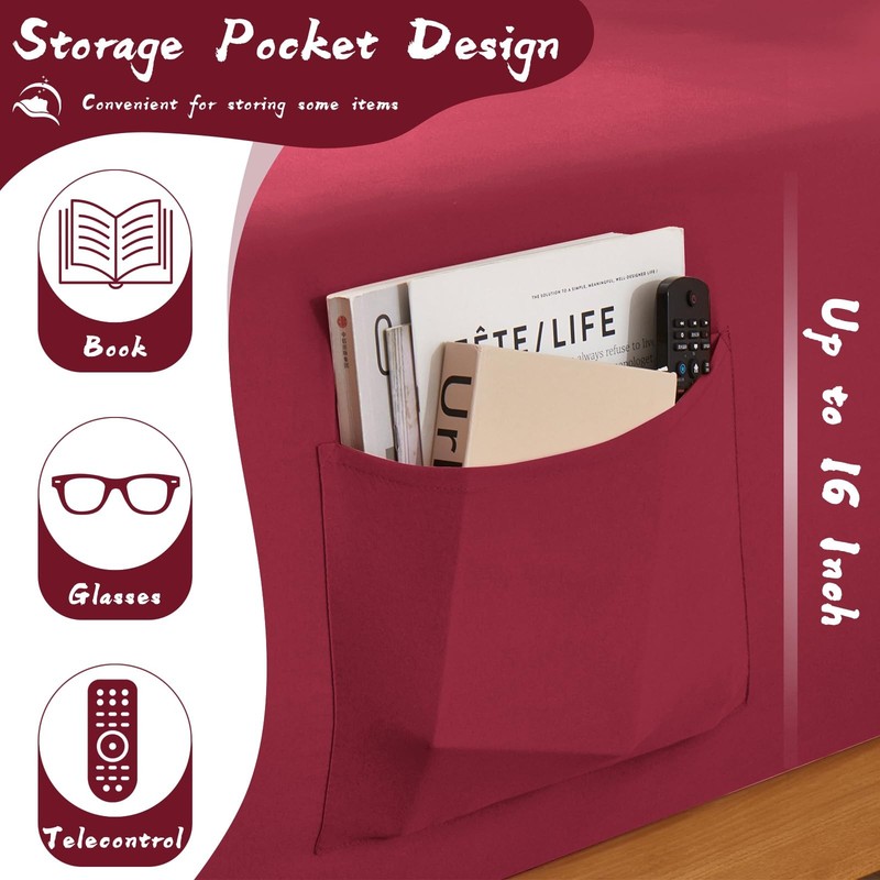 Split Top King Fitted Sheet, 16 Deep, Burgundy, Microfiber, Adjustable Bed gallery