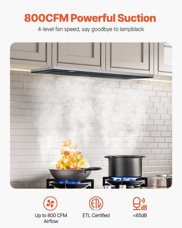 Range Hood Insert, 30 Inch Built-in Kitchen Vent Hood, 800CFM Stainless Steel St gallery