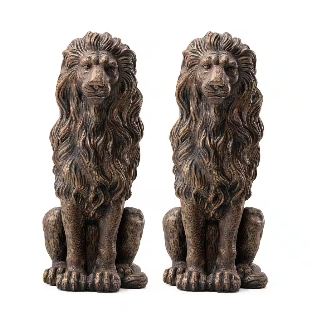 27.75 In. H Oversized MGO Bronze Sitting Lion Garden Statue (Set of 2) gallery