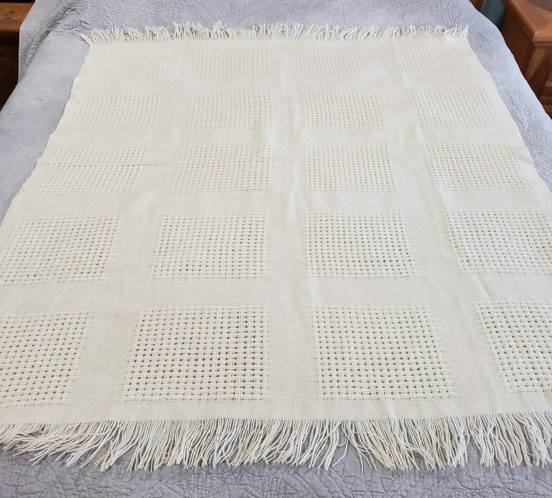Throw Blanket Off White Textured Waffle Weave Fringe Farmhouse Cottage Decor gallery