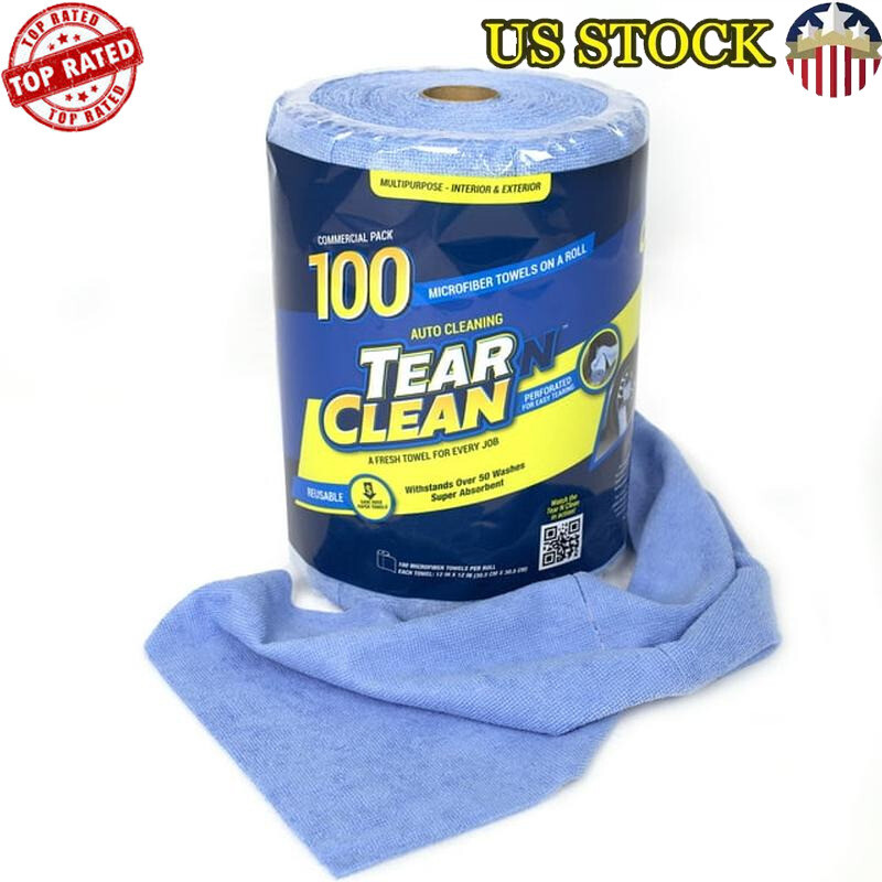 Commercial Grade Microfiber Towels Roll 100 Pack Washable Reusable Heavy Duty US gallery