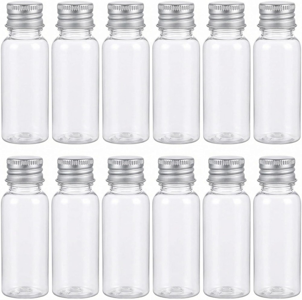 12Pcs Empty Refillable Clear Plastic Bottle with Aluminum Screw Cap,Tiny