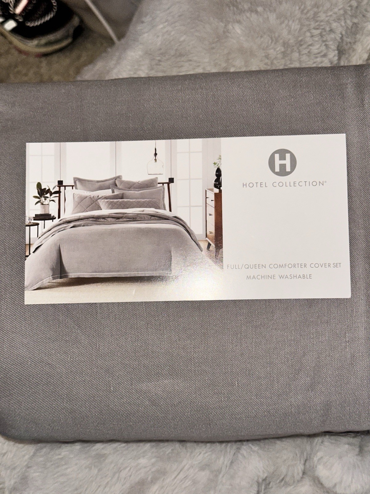 Hotel Collection "Linen Modal" 3 Piece King Duvet Set With Shams, Slate Gray New gallery